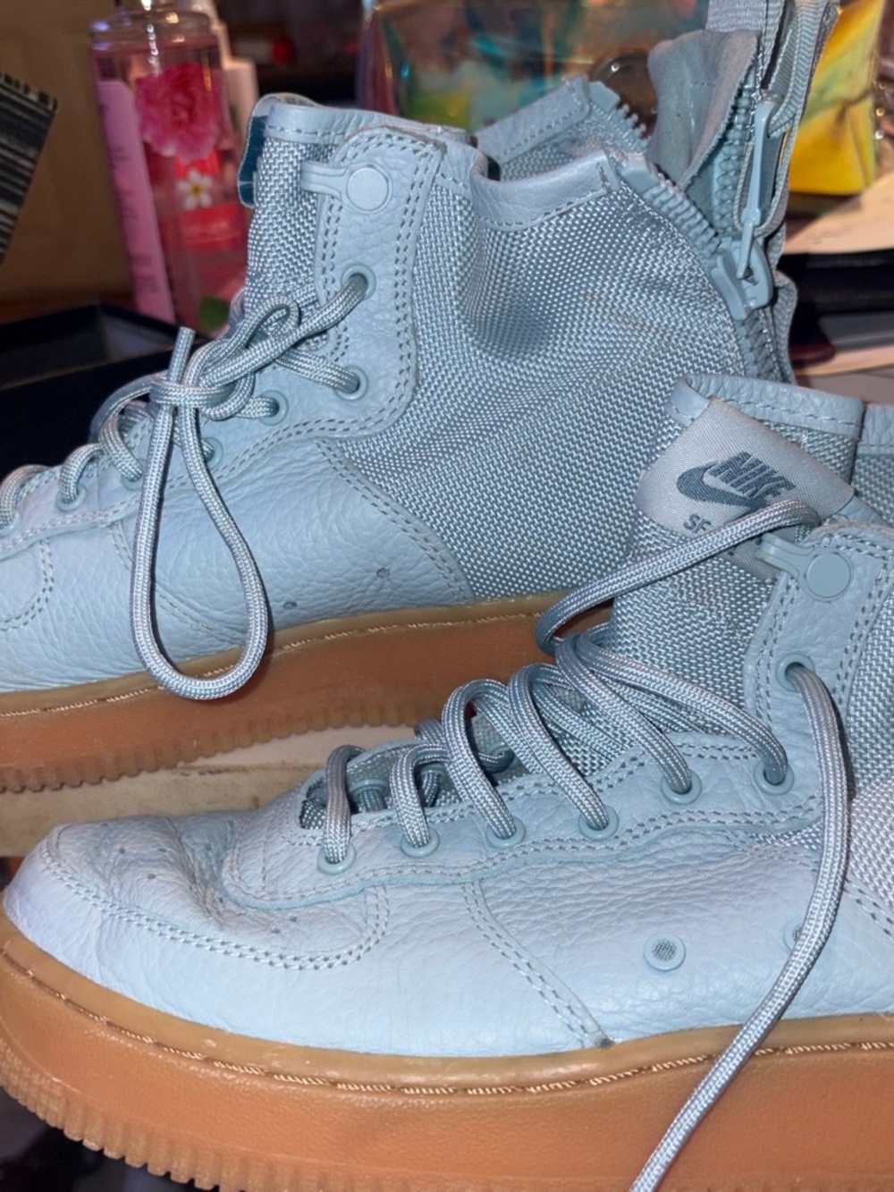 Nike Women's Pale Blue High-Top Sneakers with Gum Sole